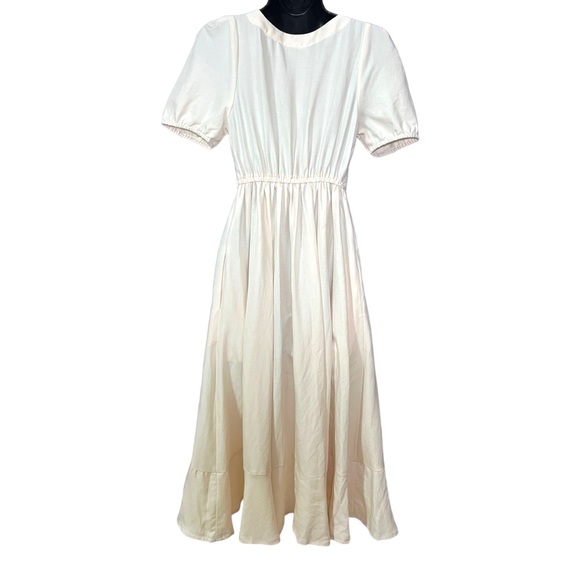 Hatch Cream Tisha Maternity Pleated Puff Sleeve Ruffled Hem Dress - Picture 4 of 6